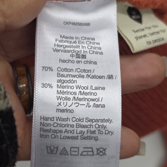 MADEWELL Ruffle-Neck Pullover Sweater Orange Cotton-Merino Yarn Size Small - Picture 7 of 11